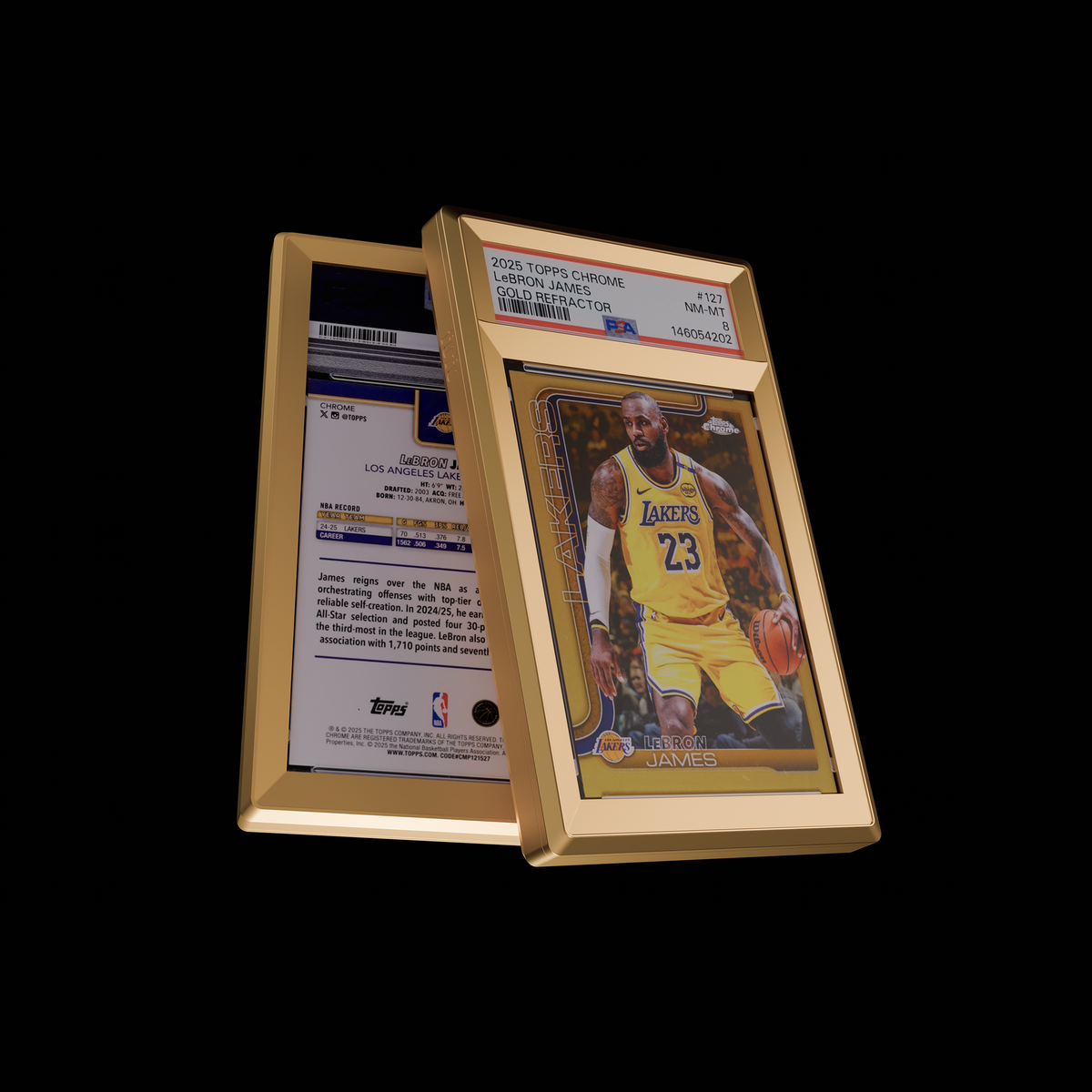 fofo 35pts gold graded card case with zinc alloy trim framing a PSA 10 card